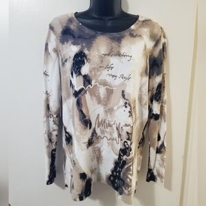 Minkas Abstract Print Long Sleeve Top Size M